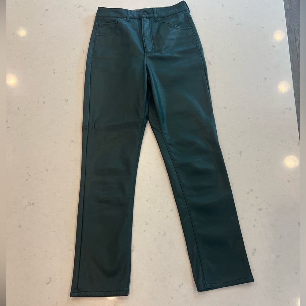 Women’s Express Slim High Rise Faux Leather Pants, Size 0, Deep/Dark Green